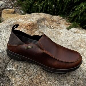 OluKai NA'I WP Fox Brown Oiled Leather Waterproof Slip On Loafers Shoes Men's 10